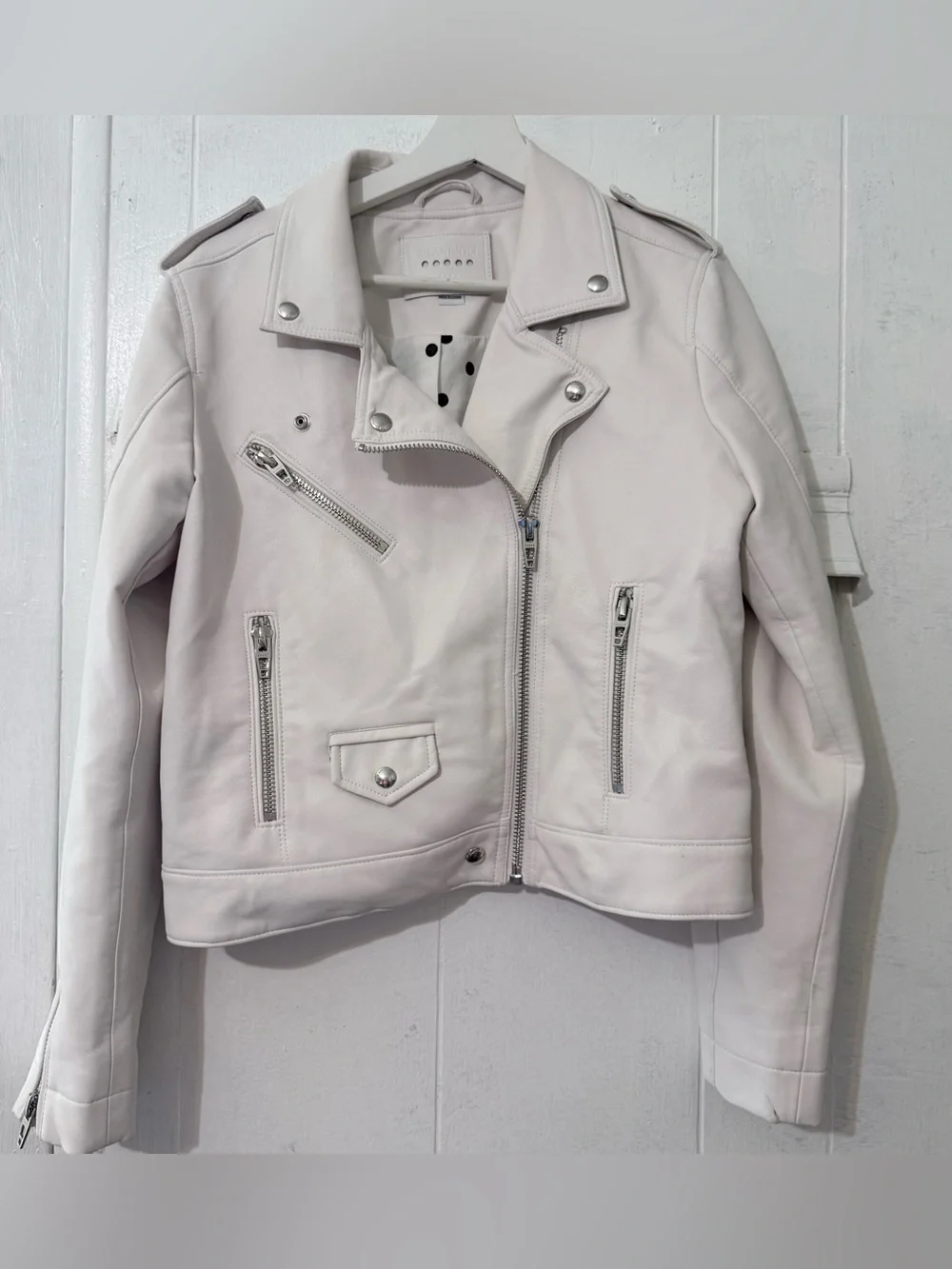 Blank NYC Light Pink Leather Moto Jacket with Silver Hardware